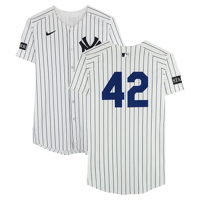 J.C. Escarra New York Yankees Player-Worn #42 White Nike Pinstripe Jersey vs. Kansas City Royals on April 15, 2025 - Jackie Robinson Day