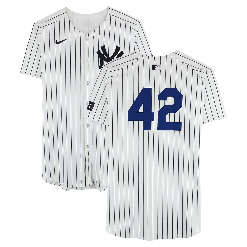 Mark Leiter Jr. New York Yankees Player-Worn #42 White Nike Pinstripe Jersey vs. Kansas City Royals on April 15, 2025 - Jackie Robinson Day