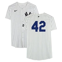 Yoendrys Gomez New York Yankees Player-Worn #42 White Nike Pinstripe Jersey vs. Kansas City Royals on April 15, 2025 - Jackie Robinson Day