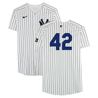Yoendrys Gomez New York Yankees Player-Worn #42 White Nike Pinstripe Jersey vs. Kansas City Royals on April 15, 2025 - Jackie Robinson Day