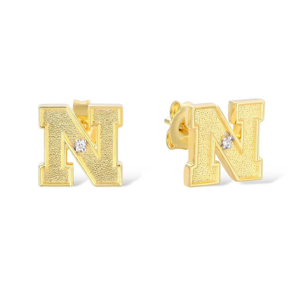 FanDrip Nebraska Huskers 14K Gold-Plated Diamond Accent Stud Earring