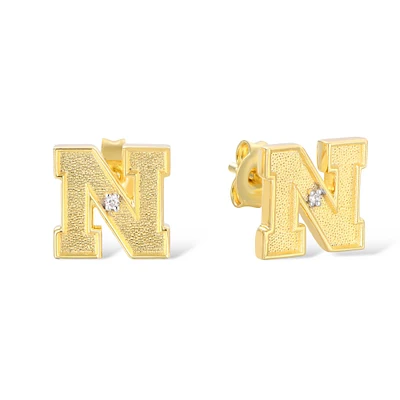 FanDrip Nebraska Huskers 14K Gold-Plated Diamond Accent Stud Earring