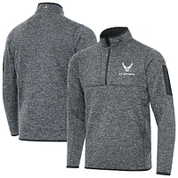 Men's Antigua Heather Gray Air Force Fortune Quarter-Zip Pullover Jacket