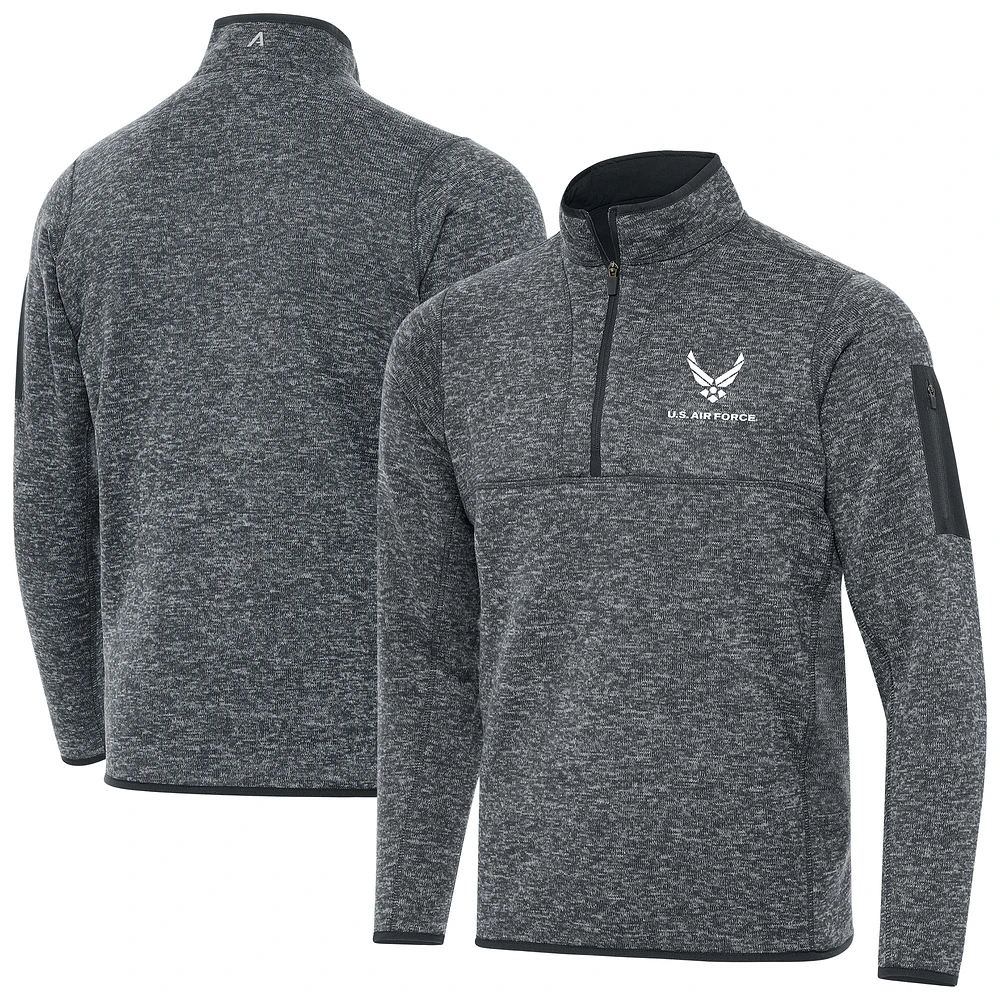 Men's Antigua Heather Gray Air Force Fortune Quarter-Zip Pullover Jacket