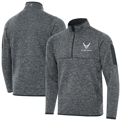 Men's Antigua Heather Gray Air Force Fortune Quarter-Zip Pullover Jacket