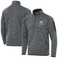 Men's Antigua Heather Gray Air Force Fortune Quarter-Zip Pullover Jacket