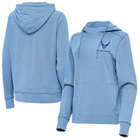 Women's Antigua Heather Powder Blue Air Force Justice Pullover Hoodie