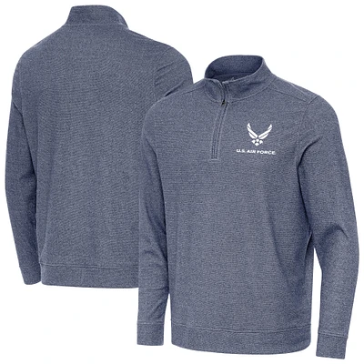 Men's Antigua Heather Navy Air Force Subtle Quarter-Zip Jacket