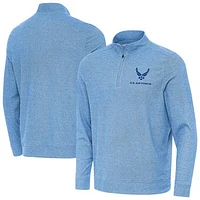 Men's Antigua Heather Powder Blue Air Force Subtle Quarter-Zip Pullover