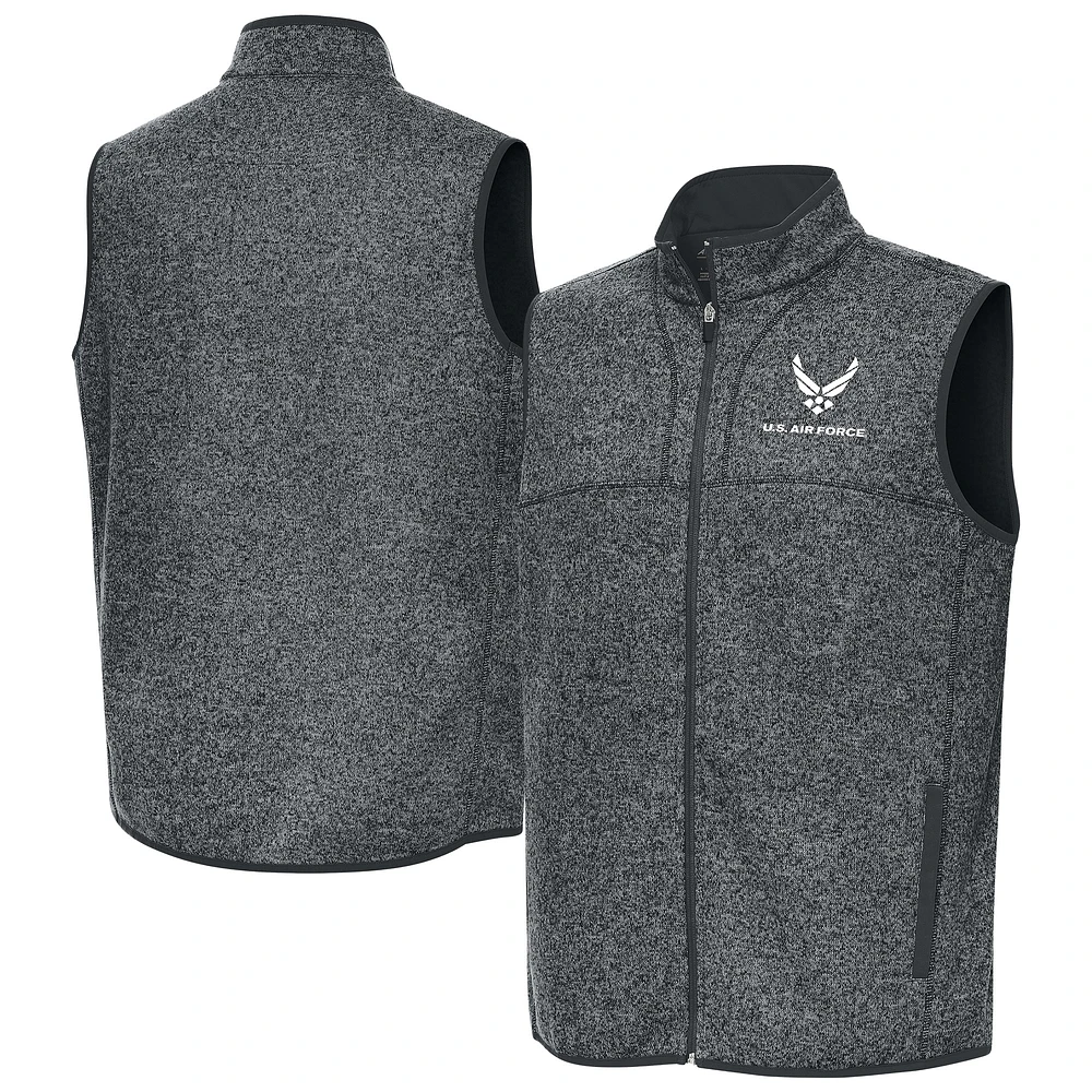 Men's Antigua Heather Charcoal Air Force Fortune Full-Zip Vest