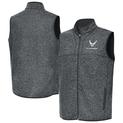 Men's Antigua Heather Charcoal Air Force Fortune Full-Zip Vest