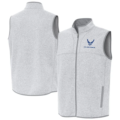 Men's Antigua Heather Gray Air Force Fortune Full-Zip Vest