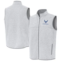 Men's Antigua Heather Gray Air Force Fortune Full-Zip Vest