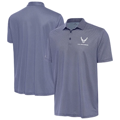 Men's Antigua Heather Navy Air Force Rings Polo
