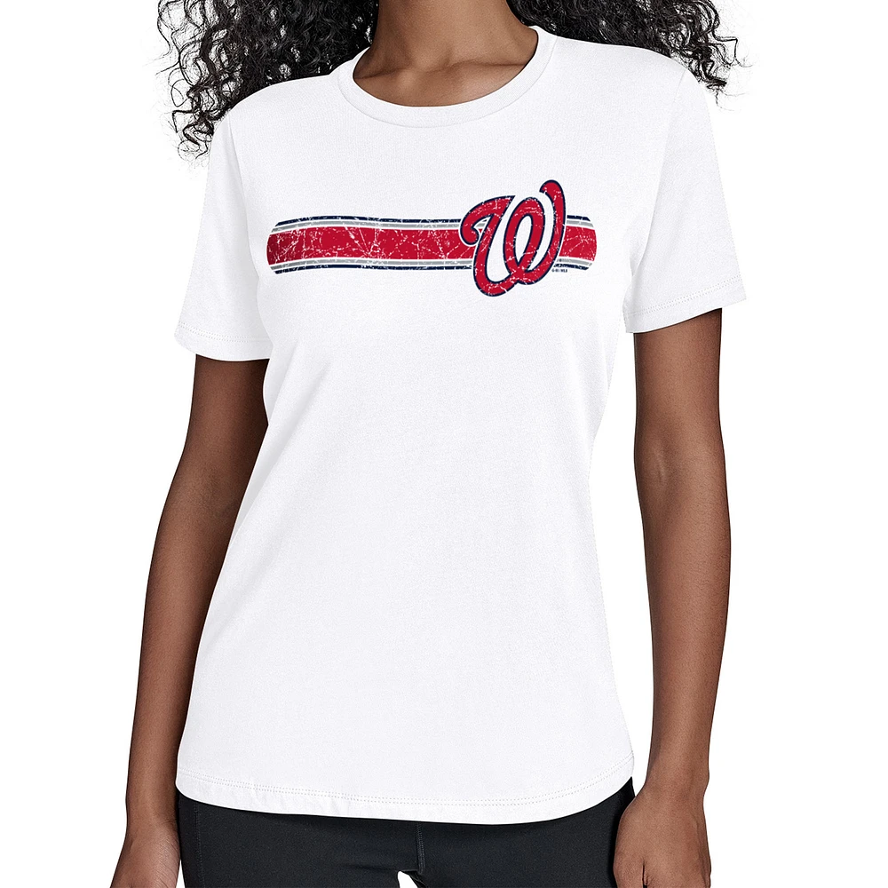 Women's Starter White Washington Nationals Team Stripe T-Shirt