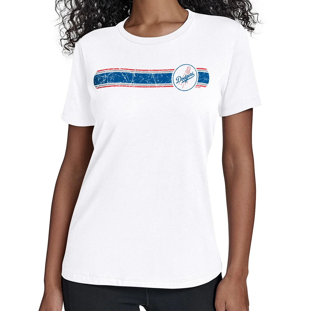 Women's Starter White Los Angeles Dodgers Team Stripe T-Shirt