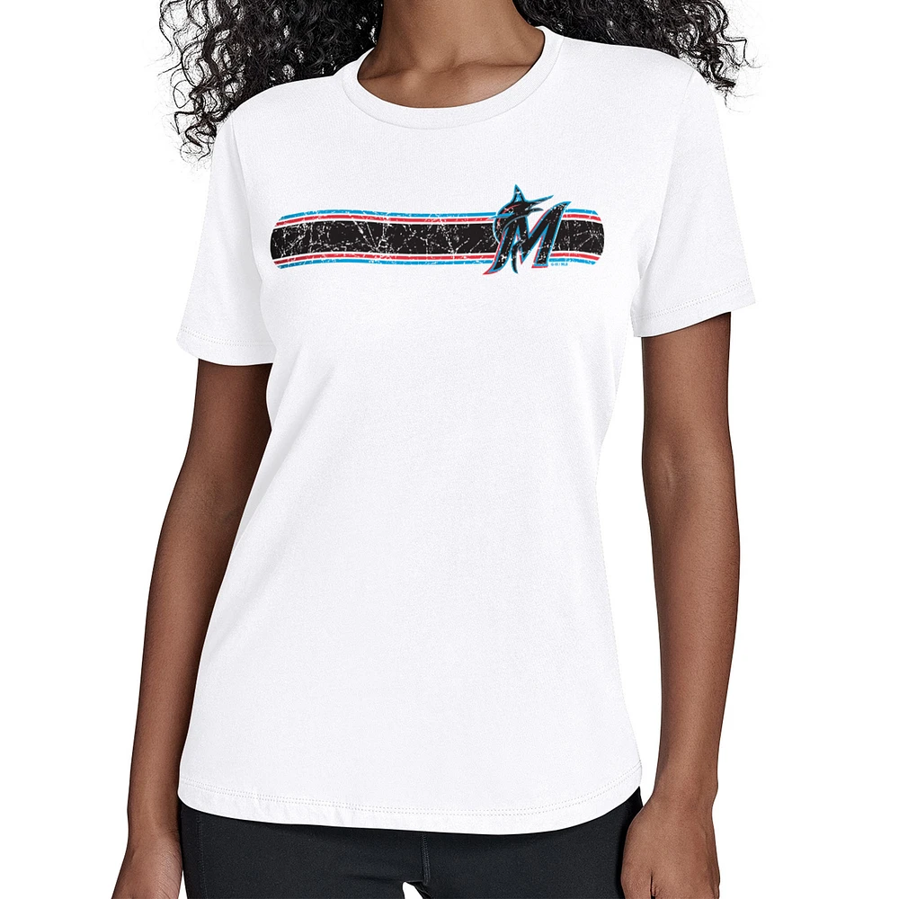 Women's Starter White Miami Marlins Team Stripe T-Shirt