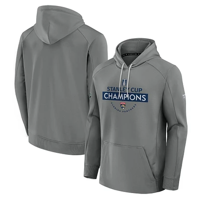 Men's Fanatics Gray Florida Panthers 2025 Stanley Cup Champions Authentic Pro Rink Fleece Pullover Hoodie