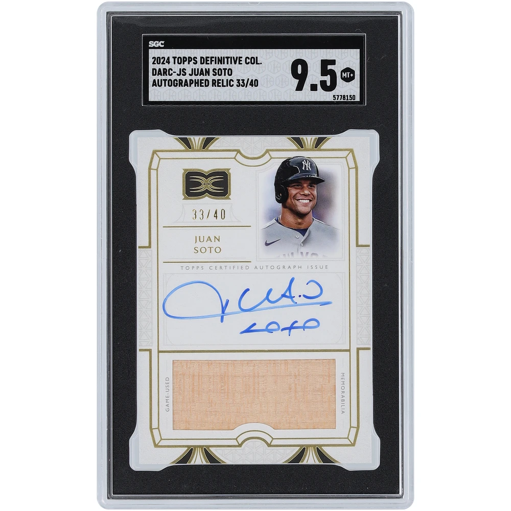 Juan Soto New York Yankees Autographed 2024 Topps Definitive Bat Relic #DARC-JS #33/40 SGC Authenticated 9.5 Card