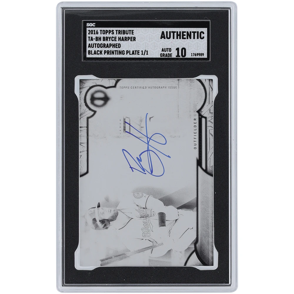 Bryce Harper Washington Nationals Autographed 2016 Topps Tribute Printing Plate #TA-BH #1/1 SGC Authenticated Auto 10 Card