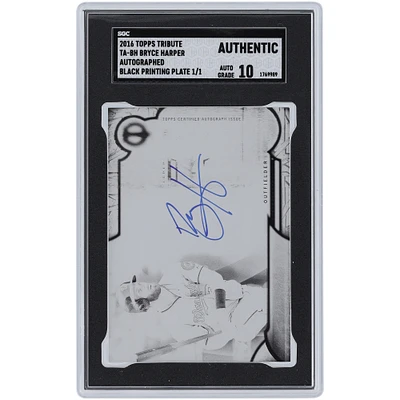 Bryce Harper Washington Nationals Autographed 2016 Topps Tribute Printing Plate #TA-BH #1/1 SGC Authenticated Auto 10 Card