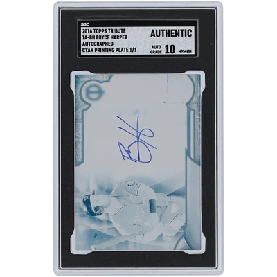Bryce Harper Washington Nationals Autographed 2016 Topps Tribute Cyan Printing Plate #TA-BH #1/1 SGC Authenticated Auto 10 Card