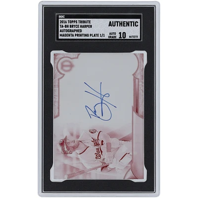 Bryce Harper Washington Nationals Autographed 2016 Topps Tribute Magenta Printing Plate #TA-BH #1/1 SGC Authenticated Auto 10 Card