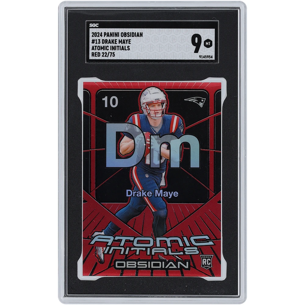Drake Maye New England Patriots 2024 Panini Obsidian Atomic Initials Red #13 #22/75 SGC Authenticated 9 Rookie Card