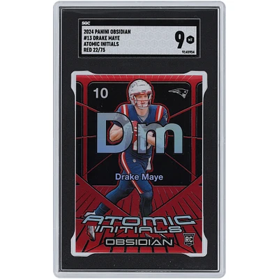 Drake Maye New England Patriots 2024 Panini Obsidian Atomic Initials Red #13 #22/75 SGC Authenticated 9 Rookie Card