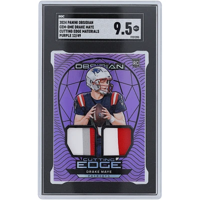 Drake Maye New England Patriots 2024 Panini Obsidian Dual Relic Purple #CEM-DME #12/49 SGC Authenticated 9.5 Rookie Card