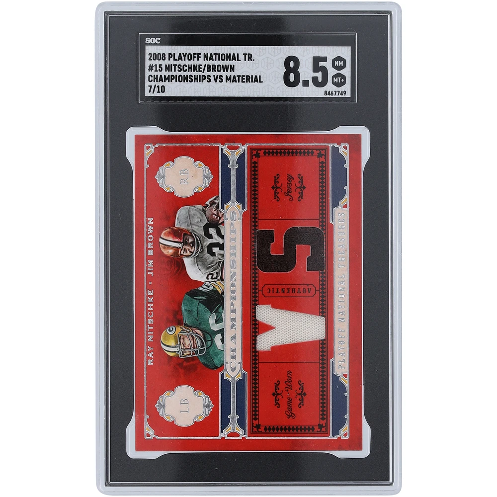 Jim Brown & Ray Nitschke 2008 Playoff National Treasures Dual GU Relics #15 #7/10 SGC Authenticated 8.5 Card