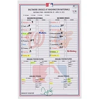 Washington Nationals Game-Used Lineup Card vs. Baltimore Orioles on April 24, 2025
