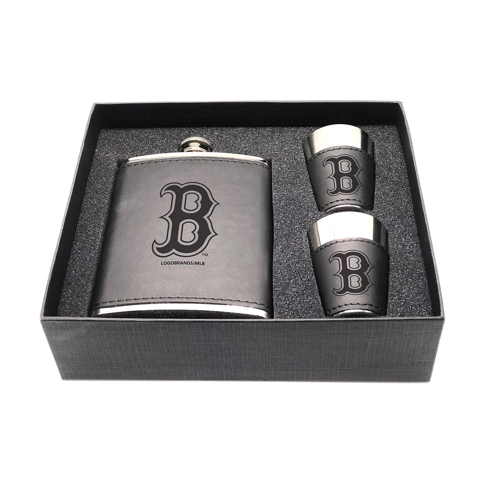 Boston Red Sox Three-Piece Leather Flask & Shot Glass Set