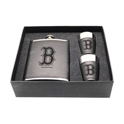 Boston Red Sox Three-Piece Leather Flask & Shot Glass Set