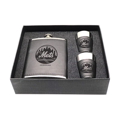 New York Mets Three-Piece Leather Flask & Shot Glass Set