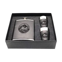 New York Mets Three-Piece Leather Flask & Shot Glass Set