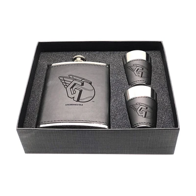 Cleveland Guardians Three-Piece Leather Flask & Shot Glass Set