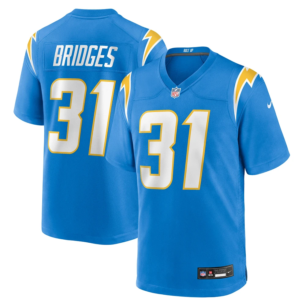 Men's Nike Trikweze Bridges Powder Blue Los Angeles Chargers Team Game Jersey