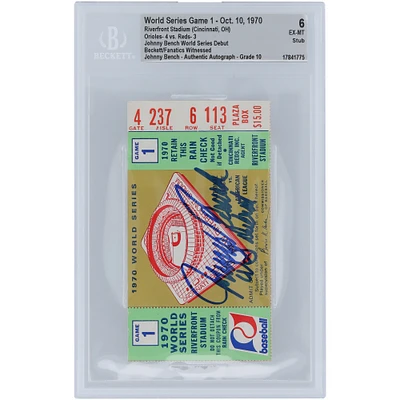 Johnny Bench Cincinnati Reds 1970 World Series Game 1 Beckett Fanatics Witnessed Authenticated 6/10 Ticket from October 10, 1970 with "WS Debut" Inscription