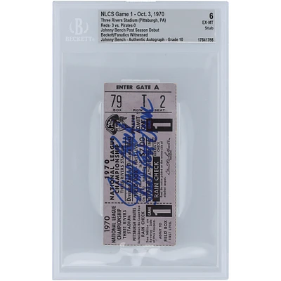 Johnny Bench Cincinnati Reds NLCS Game 1 Beckett Fanatics Witnessed Authenticated 6/10 Ticket from October 3, 1970 with "First Post Season" Inscription