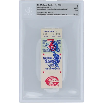 Johnny Bench Cincinnati Reds NLCS Game 3 Beckett Fanatics Witnessed Authenticated 8/10 Ticket from October 12, 1976
