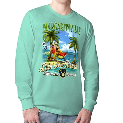 Men's Margaritaville  Mint Milwaukee Brewers Livin' for the Weekend Long Sleeve T-Shirt