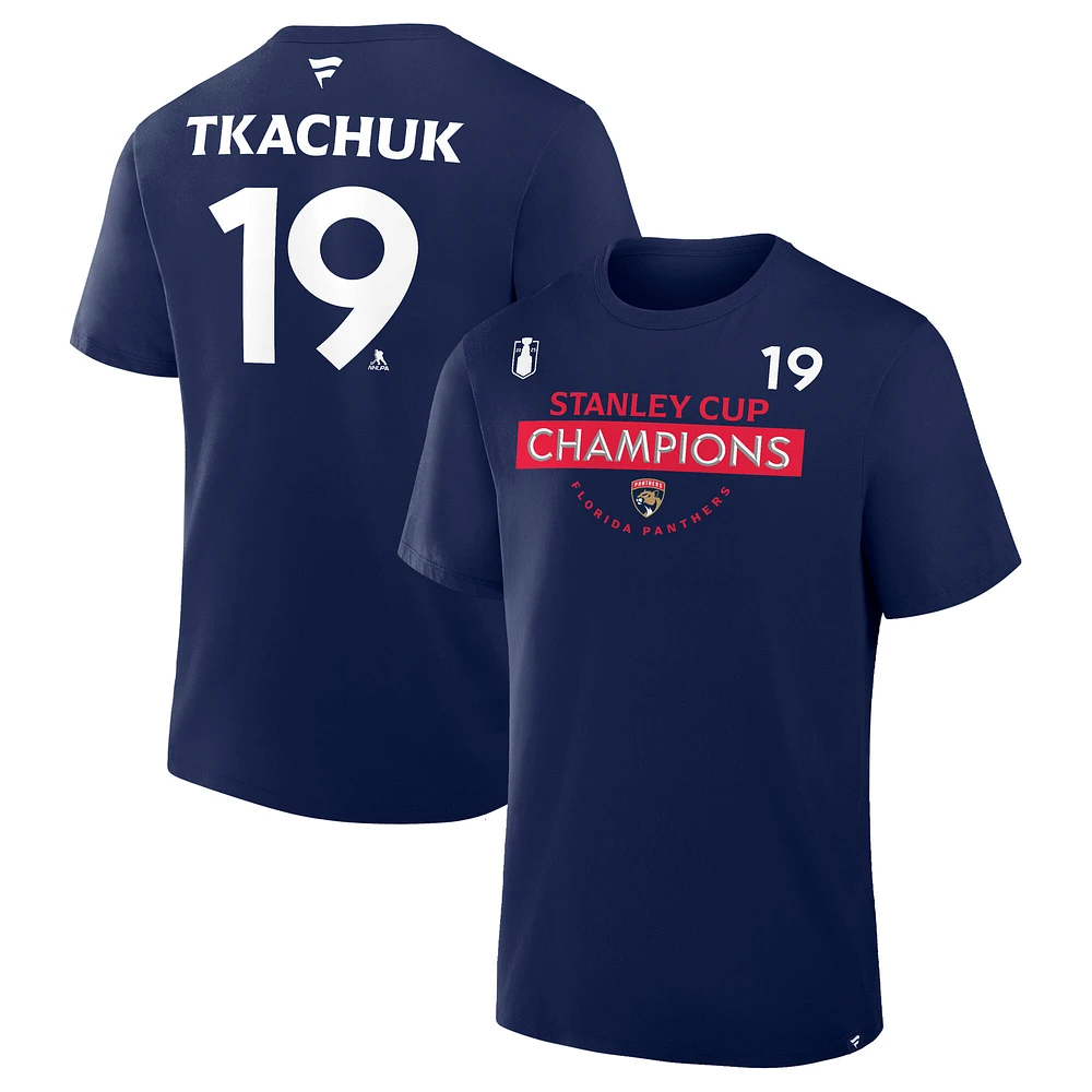 Men's Fanatics Matthew Tkachuk Navy Florida Panthers 2025 Stanley Cup Champions Authentic Pro Name & Number T-Shirt