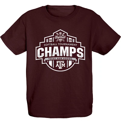 Youth Blue 84  Maroon Texas A&M Aggies 2025 SEC Softball Conference Tournament Champions Locker Room T-Shirt