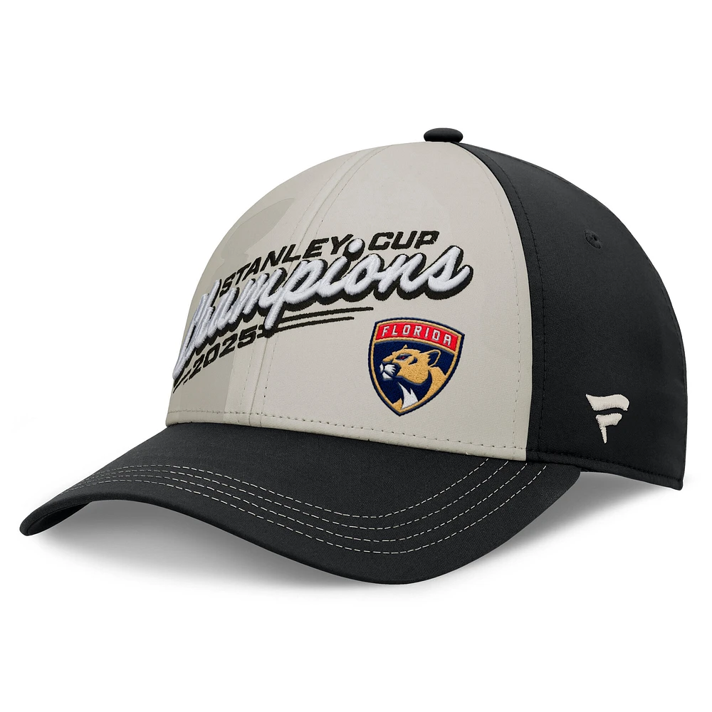 Men's Fanatics Light Beige/Black Florida Panthers 2025 Stanley Cup Champions Locker Room Adjustable Hat