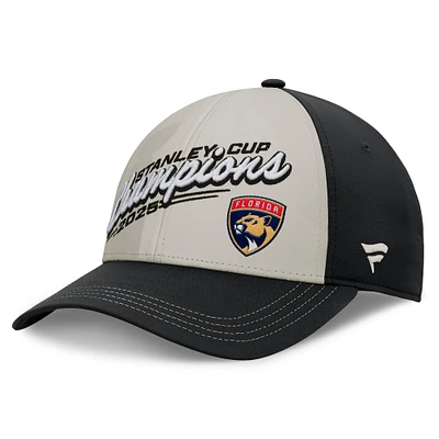 Men's Fanatics Light Beige/Black Florida Panthers 2025 Stanley Cup Champions Locker Room Adjustable Hat