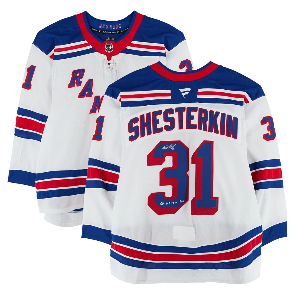 Igor Shesterkin New York Rangers Autographed Game-Used #31 White Jersey vs. Pittsburgh Penguins on October 9, 2024 With "GU 10-9-24 vs Pit" Inscription