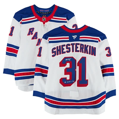 Igor Shesterkin New York Rangers Autographed Game-Used #31 White Jersey vs. Pittsburgh Penguins on October 9, 2024 With "GU 10-9-24 vs Pit" Inscription