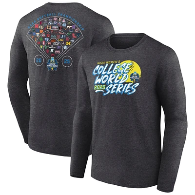 Men's Charcoal 2025 NCAA Softball Women's College World Series Long Sleeve T-Shirt