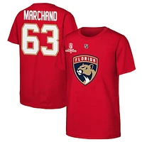 Youth Brad Marchand Red Florida Panthers 2025 Stanley Cup Champions Name & Number T-Shirt